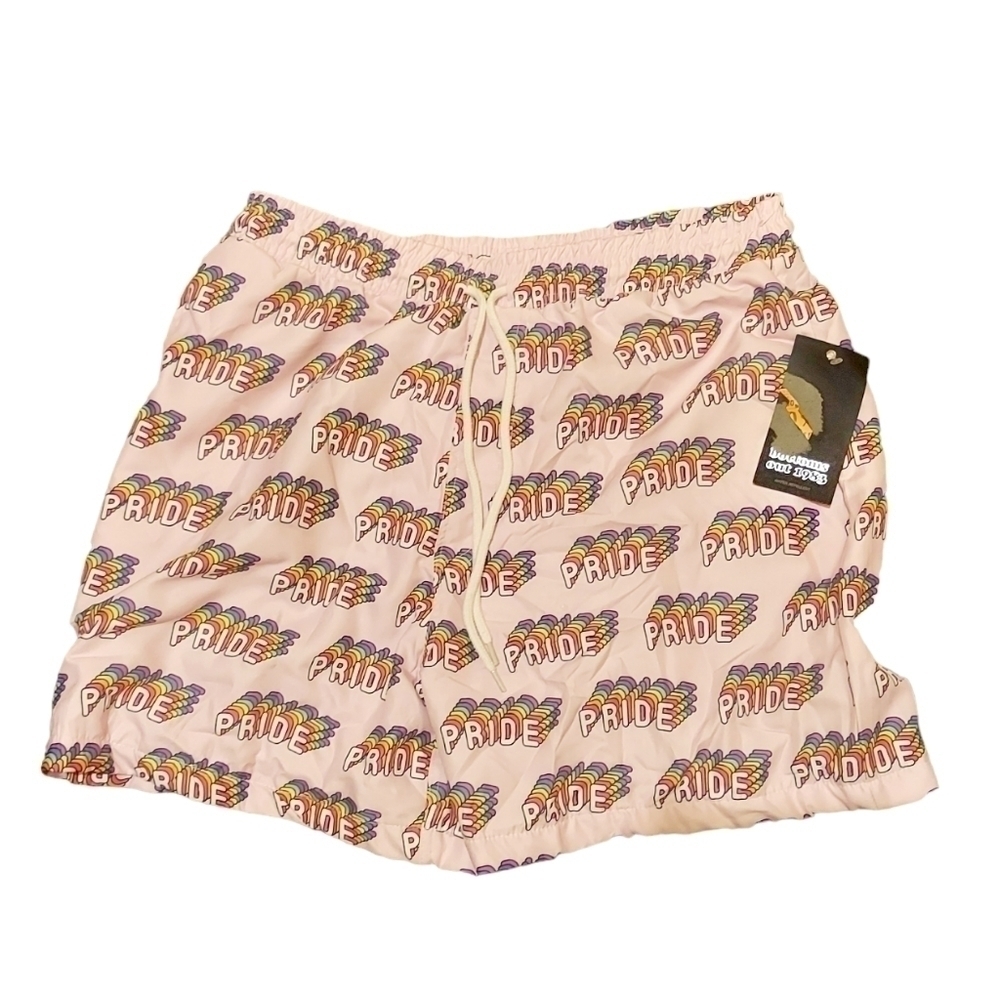 Bottoms Out Pink "Pride" Swim Trunks, Men's Size L, NWT Rainbow BRAND NEW